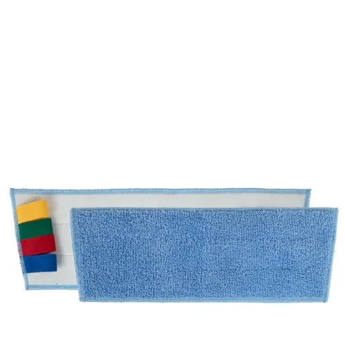 Mopa Microfibra Super Absorvente 40cm para Sistema Velcro TTS Anti-Bacteriana em azul com fitas coloridas.