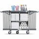 Carrinho Serviço Housekeeping TTS com toalhas, produtos de limpeza e material de serviços para 8-10 quartos.