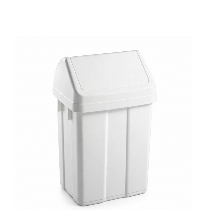 Papeleira Branca com Tampa Basculante 25L da TTS MAX, solução prática para depósito de lixo em ambientes profissionais.