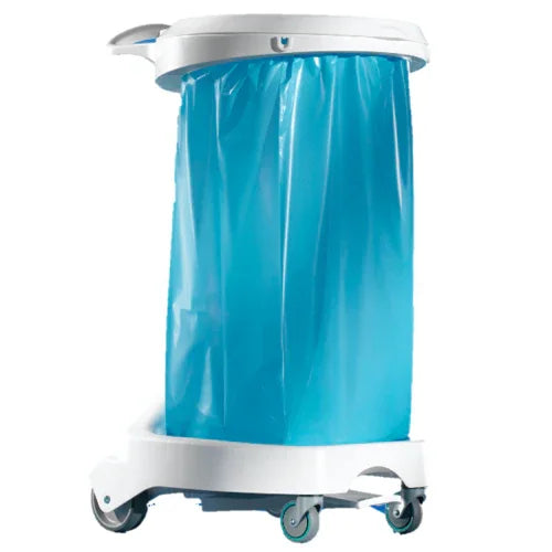 Carrinho Transporte para Saco do Lixo Industrial com rodas e pedal, ideal para ambientes exigentes.