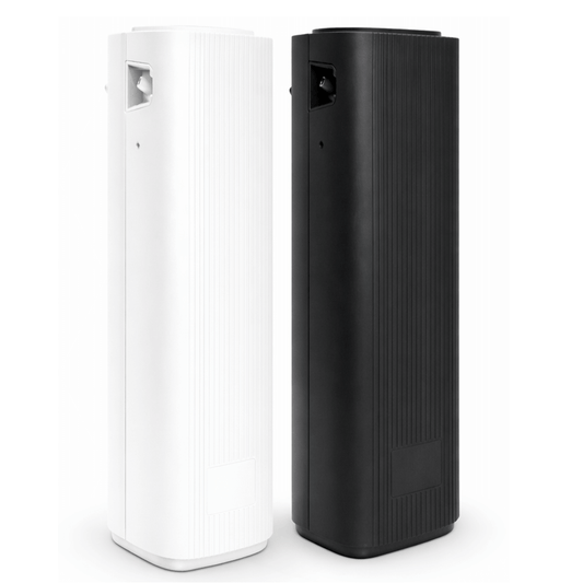 Difusor Nebulizador de Óleos Essenciais em branco e preto para ambientes profissionais.