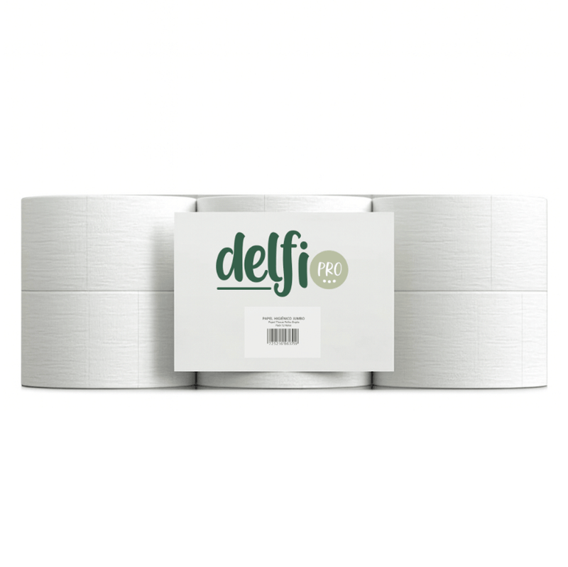 Papel Higiénico Jumbo 2F 75M Delfi Pro Low Cost - Pack com 12 rolos, suaves e resistentes.