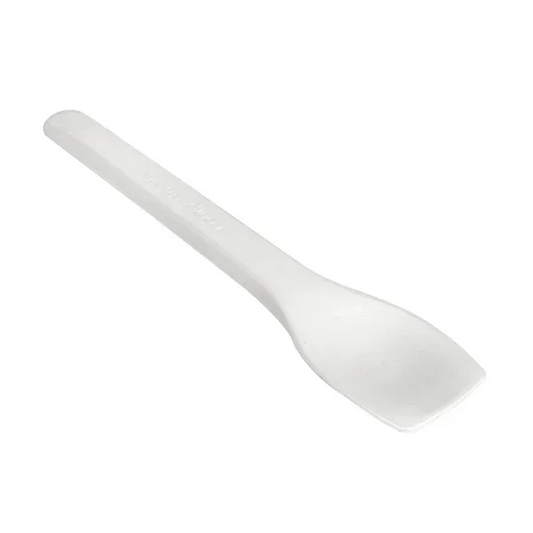Colher Pequena cPLA para Gelado 10cm em cor branca, ideal para servir gelados de forma sustentável.