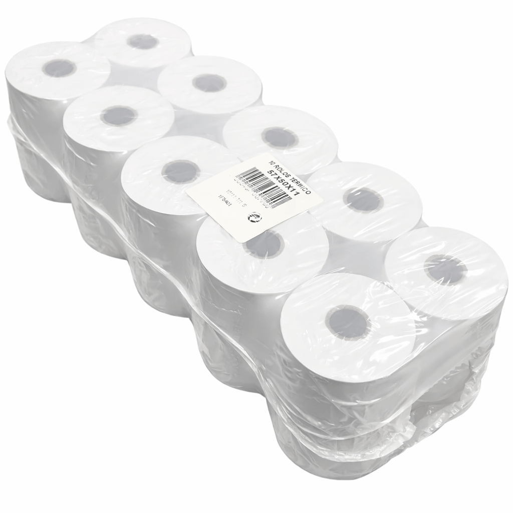 Rolos de Papel Térmico para Multibanco 57x35x11mm | Pack com 10 rolos protegidos por filme plástico.